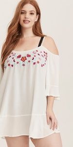 Torrid Embroidered Gauze Cold Shoulder Tunic Top